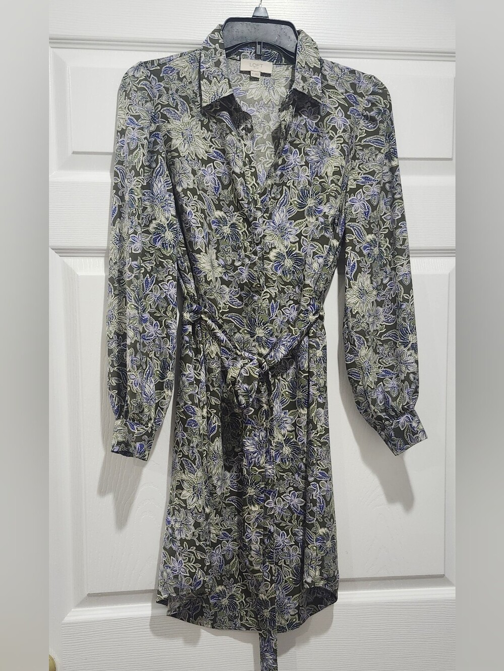 LOFT Outlet Green and Lavender Floral Blouse